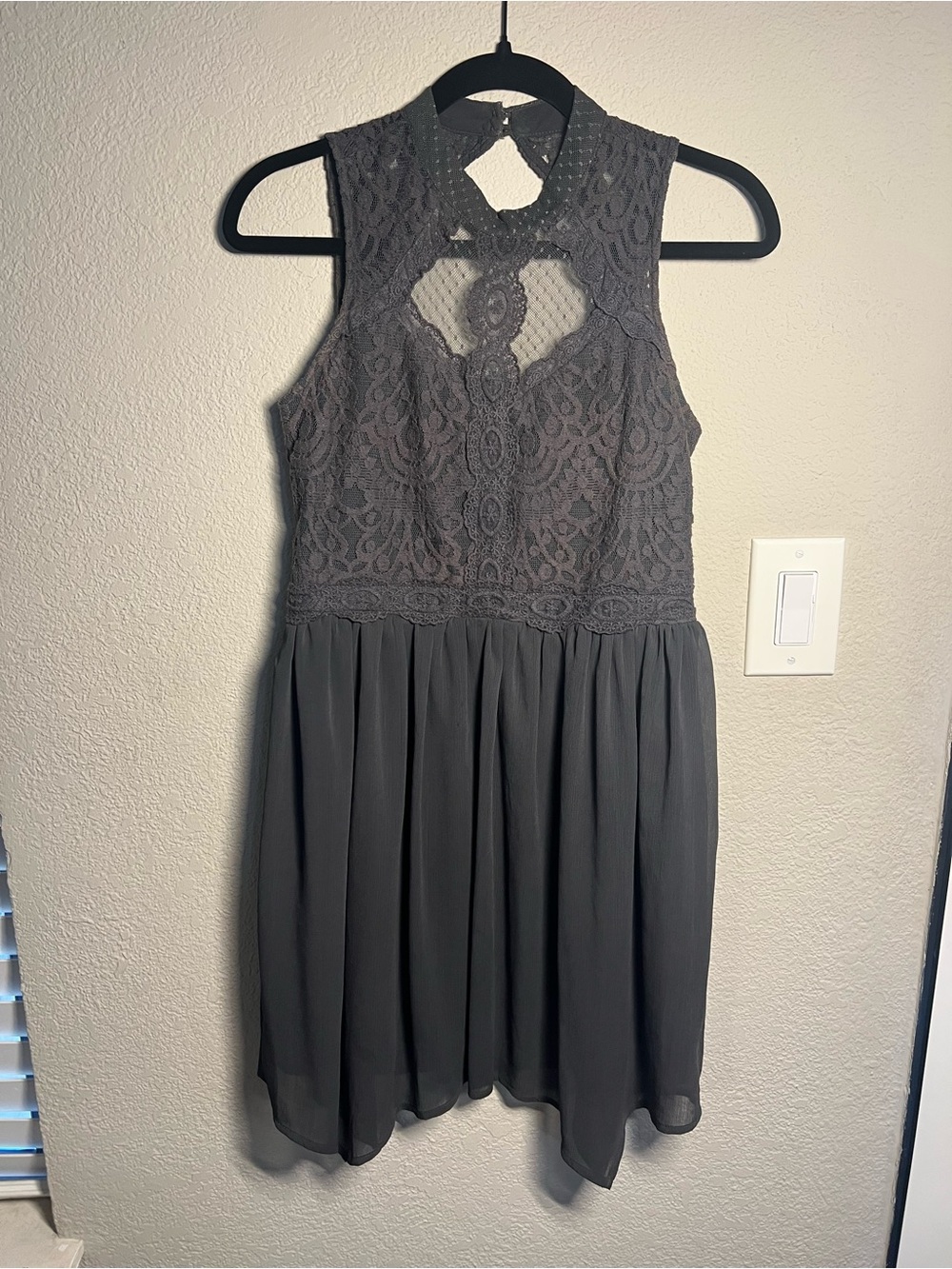 Xhilaration Gray Lace Fit & Flare Dress High Neck Size Small
